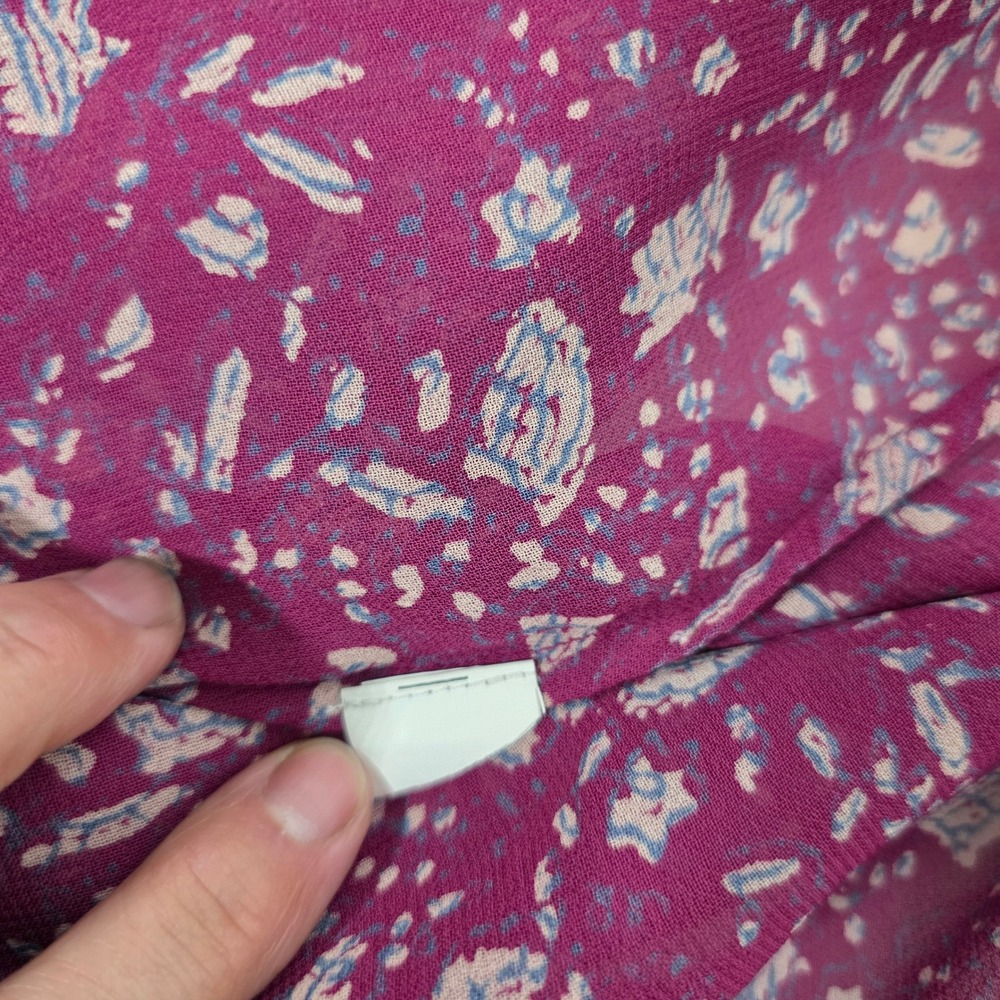 Lucky Brand Floral Boho Blouse Small Magenta Purple Blue Henley Chiffon Top - Picture 8 of 9